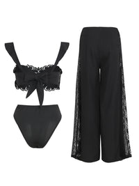 Women Sexy Black 3 Pc Bikini Set With Pants