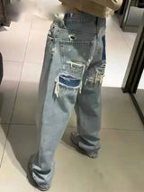 Denim Solid Loose Zipper Fly Wide Leg Pant