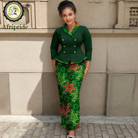 African Clothes for Women Double Breasted Blazer and High Waist Print Skirts 2 Piece Set Outfits Elegant Dashiki Outfits 2526070