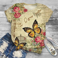 Summer Vintage Butterfly Pattern T-Shirt For Women