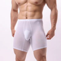 EUR Size Men Long Leg Boxer Shorts Underwear Mid Waist Sexy U Big Pouch Thin Panties Ice Silk Male Breathable Sports Underpants