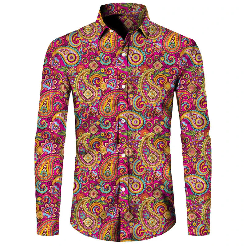 Long Sleeve 3D Printed Retro Ethnic Style Shirt
