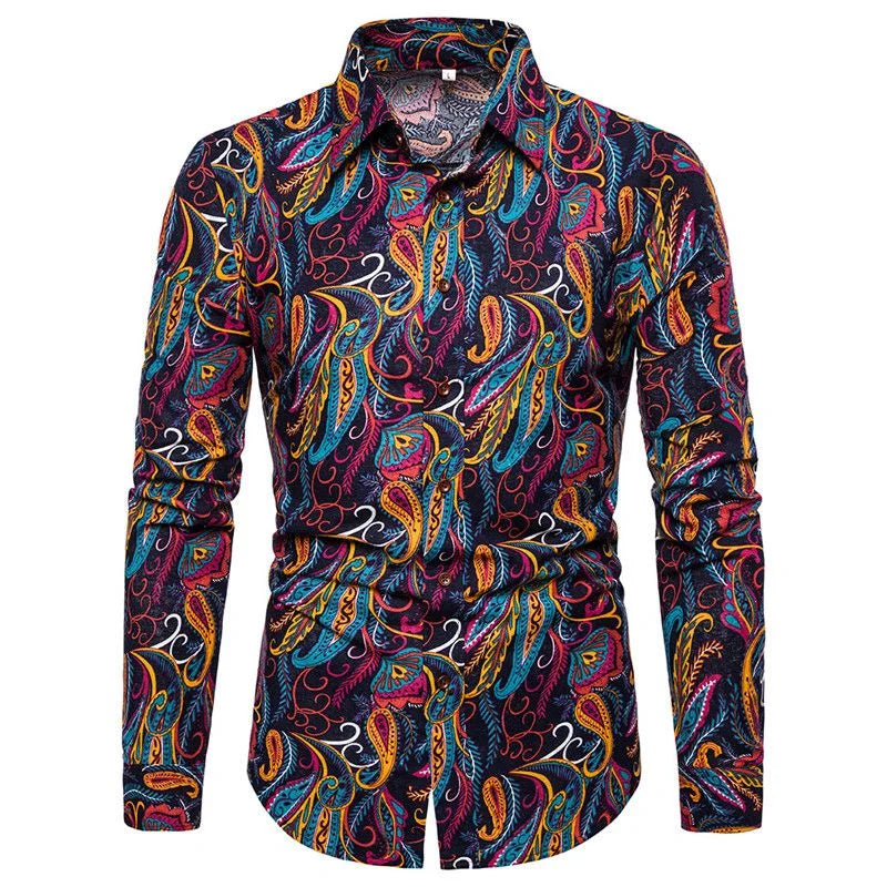 Long Sleeve 3D Printed Retro Ethnic Style Shirt