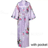 Women Long Robe Peacock Satin Print Nightgown