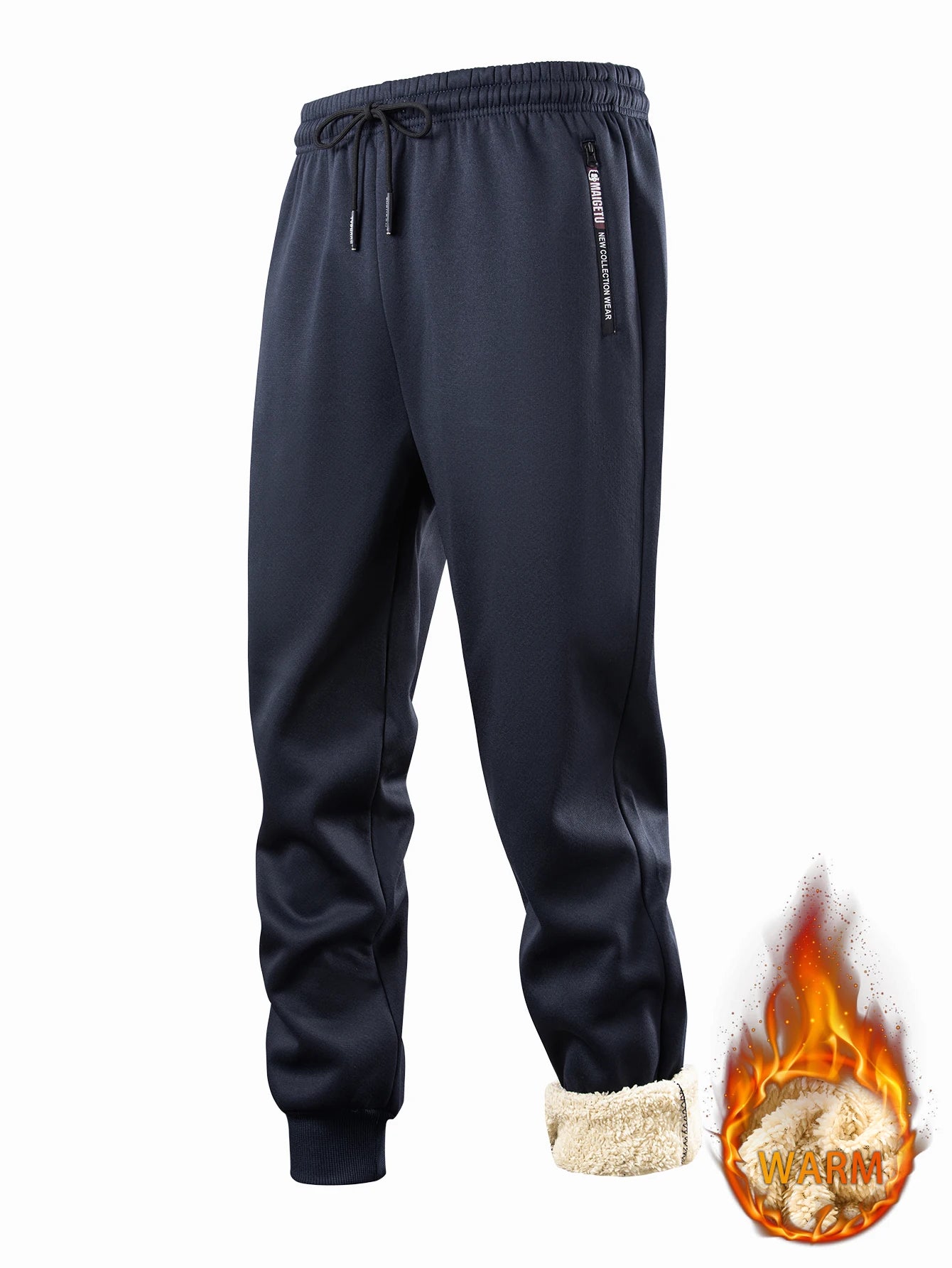 Men's winter sportswear set; warm fleece round neck sweatshirt and men's drawstring sport pants