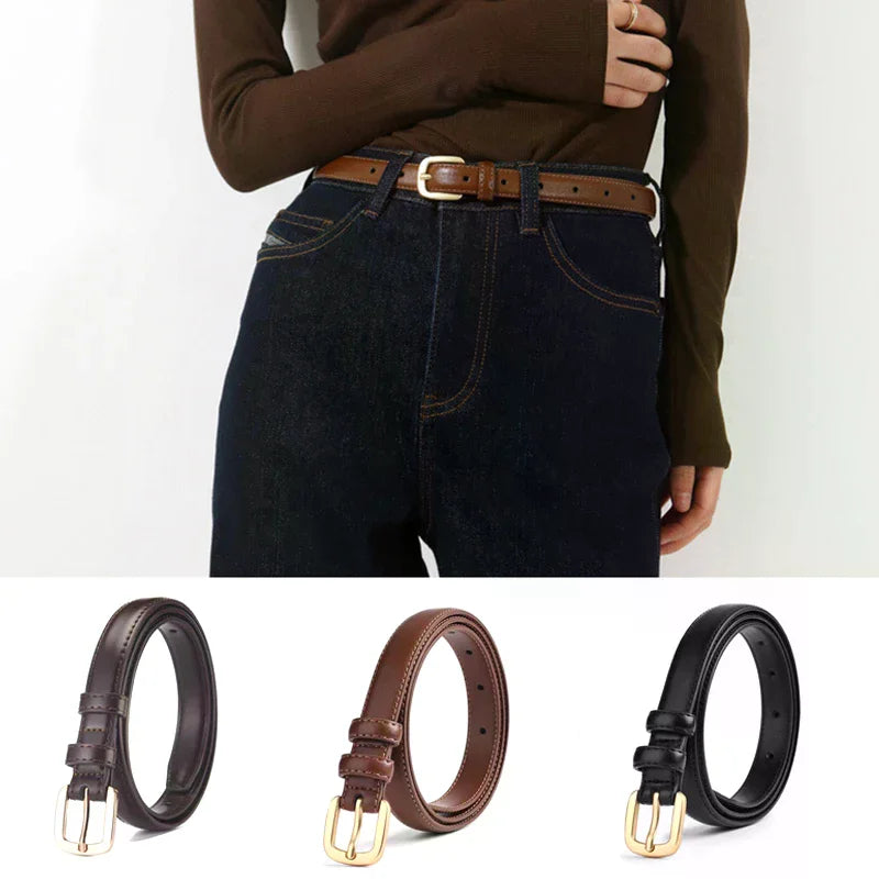 Women's PU Leather Belt with Metal Buckle Casual Simple Waist Strap for Jeans And Dresses Decorative Female Waistband Gift
