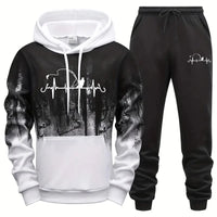 Mens Tracksuit Printed Splash-ink Sweatshirt Sweatpants 2 Pcs Sets Casual Sports Jogging Mens Clothing Street Hoodies Sportswear