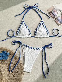 2 Pcs Blue & White Bikini Swimsuit