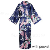 Women Long Robe Peacock Satin Print Nightgown