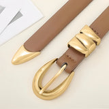 Women's Slim Fit PU Belt, Fine Waistband, Denim Pants, Formal Pants, Fashionable Black Belt with Gold Buckle