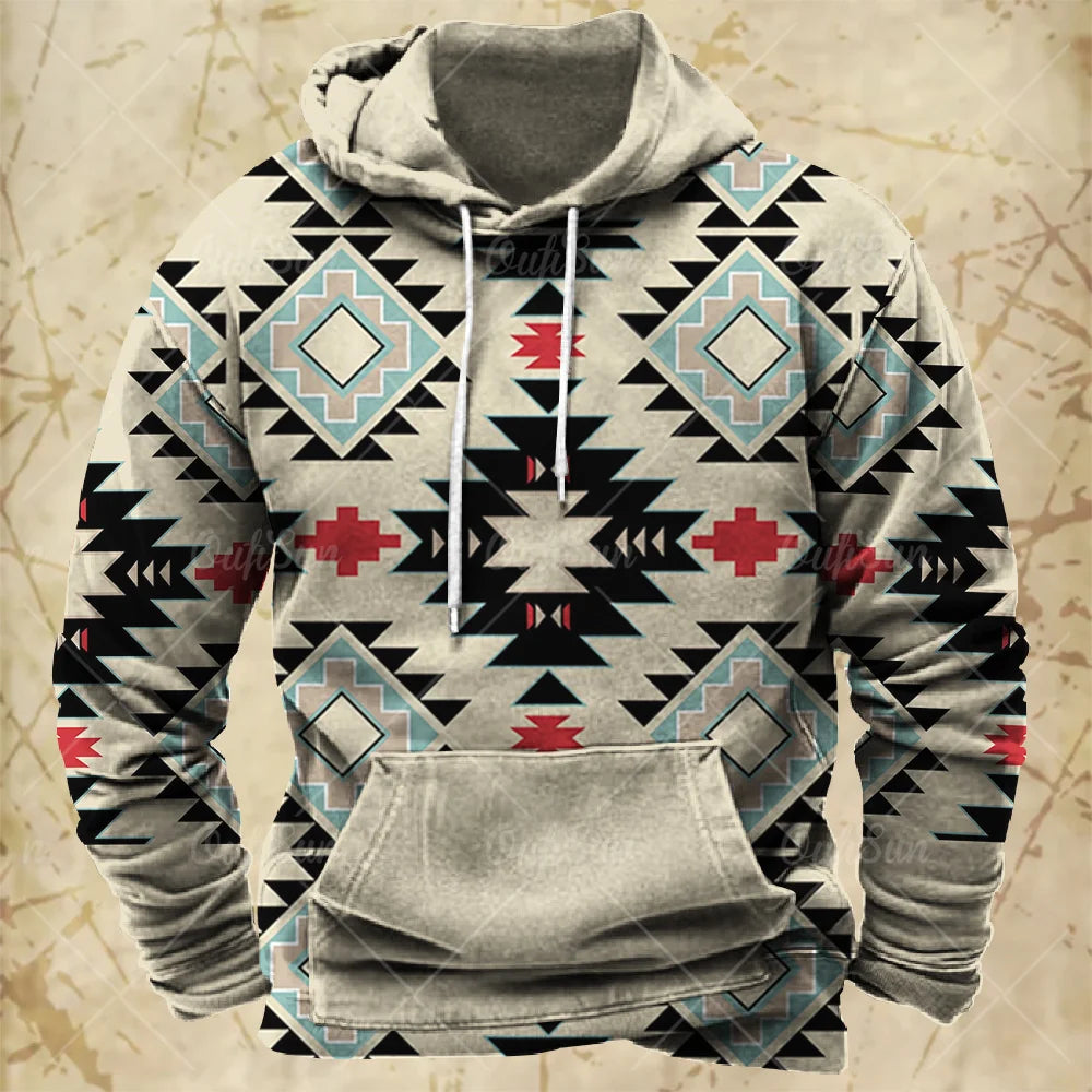 Men Hooded Vintage Print  Sweatshirt
