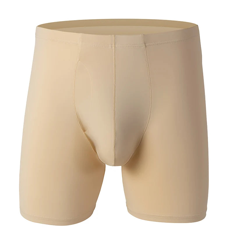 Men Underwear Boxers Shorts Solid Ice Silk Panites Man Breathable U Convex Pouch Middle Long Leg Underpants Cueca Calzoncillo