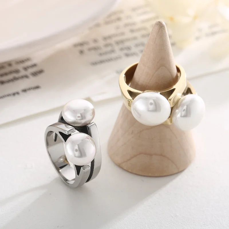 Elegant Shell Simulated Pearl Rings for Women