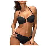 Women's Sexy Solid Color Neck Bikini Suits