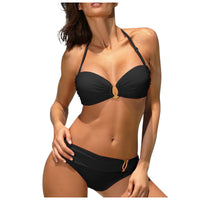 Women's Sexy Solid Color Neck Bikini Suits