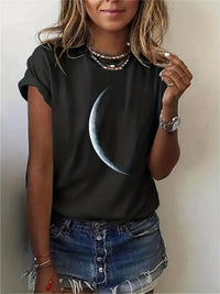Plus Size Casual Short Sleeve Moon Print T-shirt