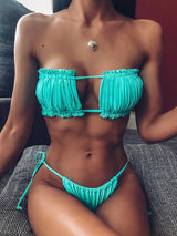 Female Sexy Pleated Mini Thong Bikini Set