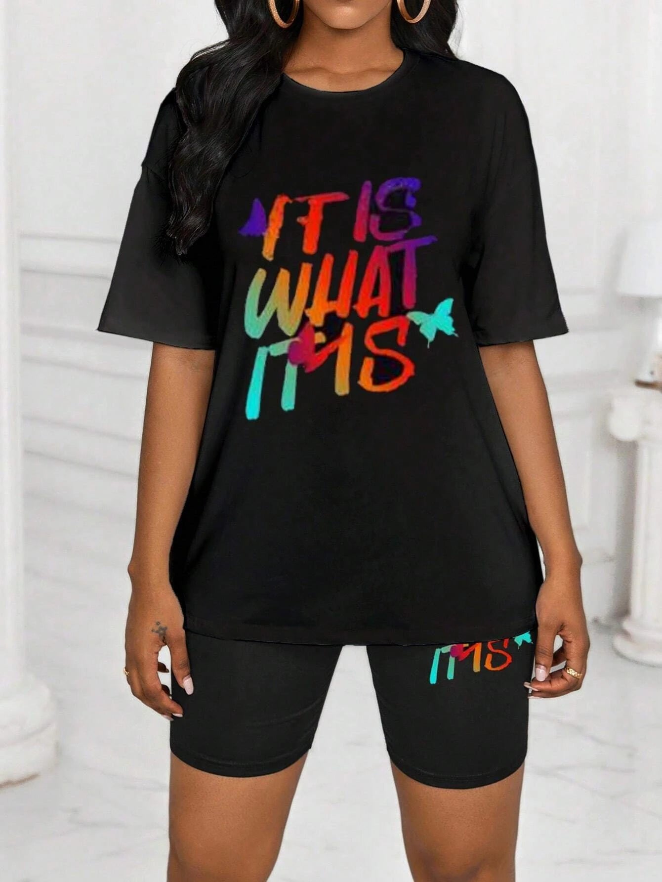 Colored Letters Printing Shirt & Shorts