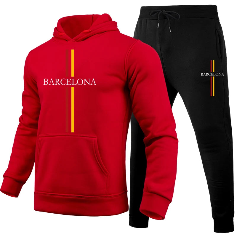 Casual Mens Tracksuit Printing Hooded Sweatshirts Sweatpants 2 Pcs Set Outdoors Sports Jogging Mens Clothing Street Sportswear