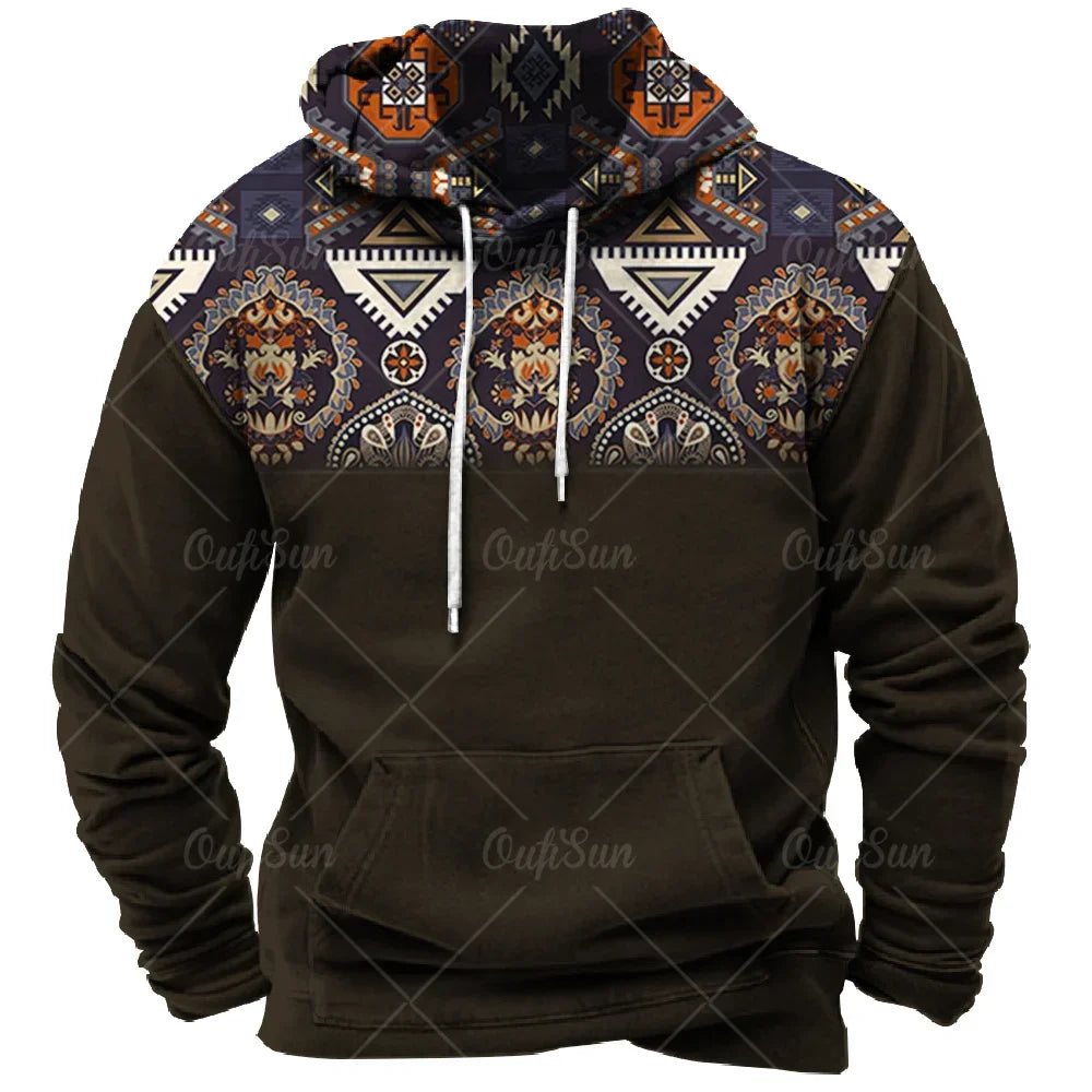 Men Hooded Vintage Print  Sweatshirt