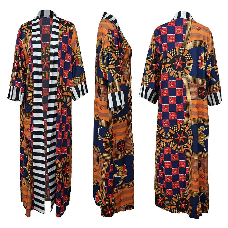 African Ethnic Print Loose Long Trench Coat Streetwear