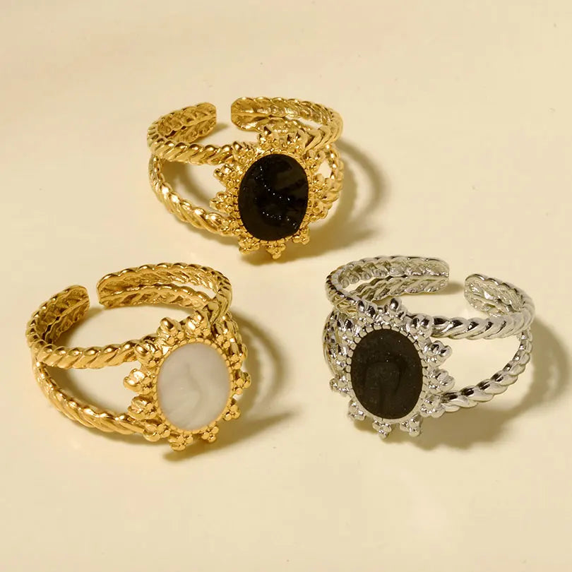 Elegant Ring Enamel Stainless Steel Rings For Women Men Accessories Flower Plant Jewelry Real Gold