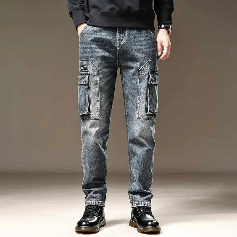 Men Straight Cowboy Cargo Pants with Pockets