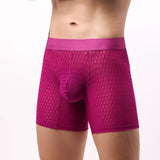 Fashion Ice Silk Underwear Long Leg Boxer Shorts For Man EUR Size Summer Thin Quick Dry Panties Lace Sexy Lengthen Underpants