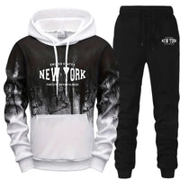 Autumn Winter Mens Tracksuit Casual Printing Splash-ink Hooded Sweatshirts Daily Sports Jogging Clothing Single Piece Tops Pants