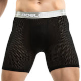 Men's Boxers Shorts Ice Silk Mesh Underwear Cueca Breathable U Convex Pouch Panties Man Middle Long Leg Underpants Large Size