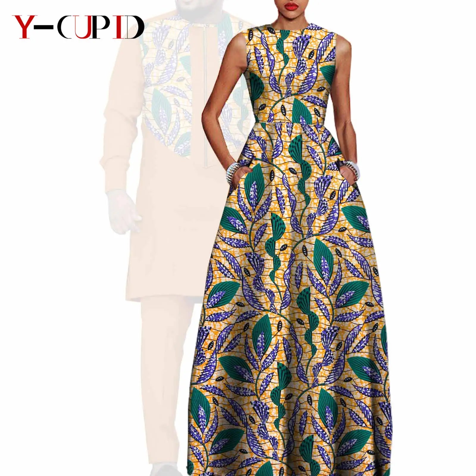 African Dresses for Matching Couple Outfits for Party Vestidos Y23C067