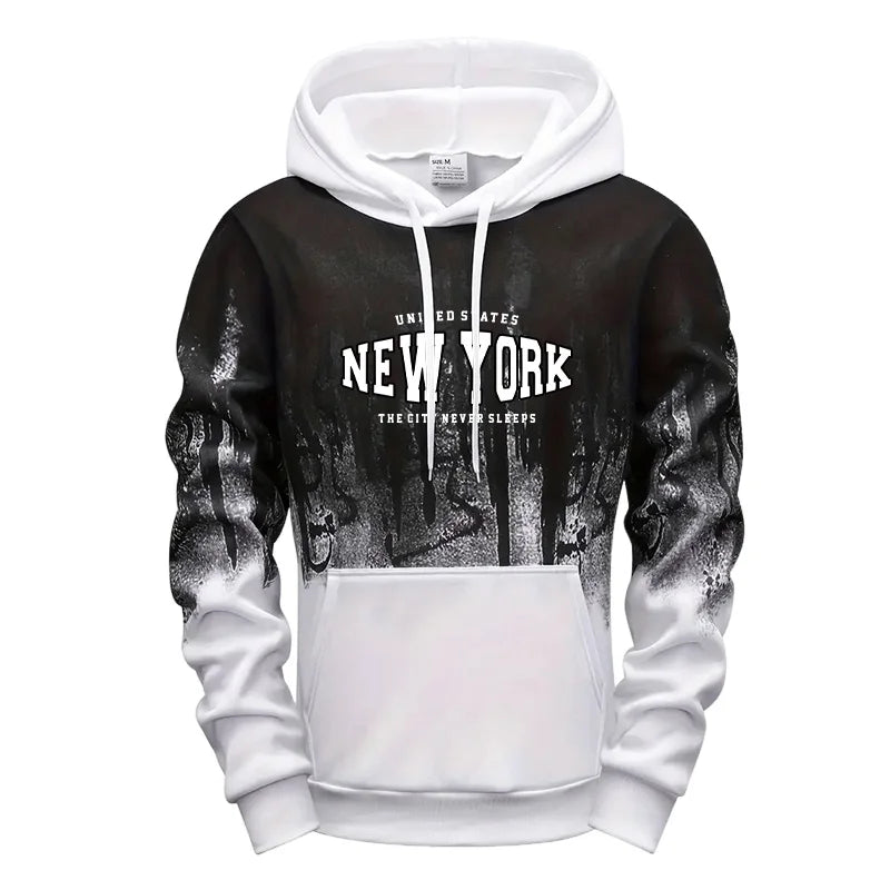 Autumn Winter Mens Tracksuit Casual Printing Splash-ink Hooded Sweatshirts Daily Sports Jogging Clothing Single Piece Tops Pants