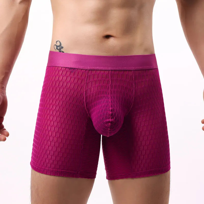 Fashion Ice Silk Underwear Long Leg Boxer Shorts For Man EUR Size Summer Thin Quick Dry Panties Lace Sexy Lengthen Underpants