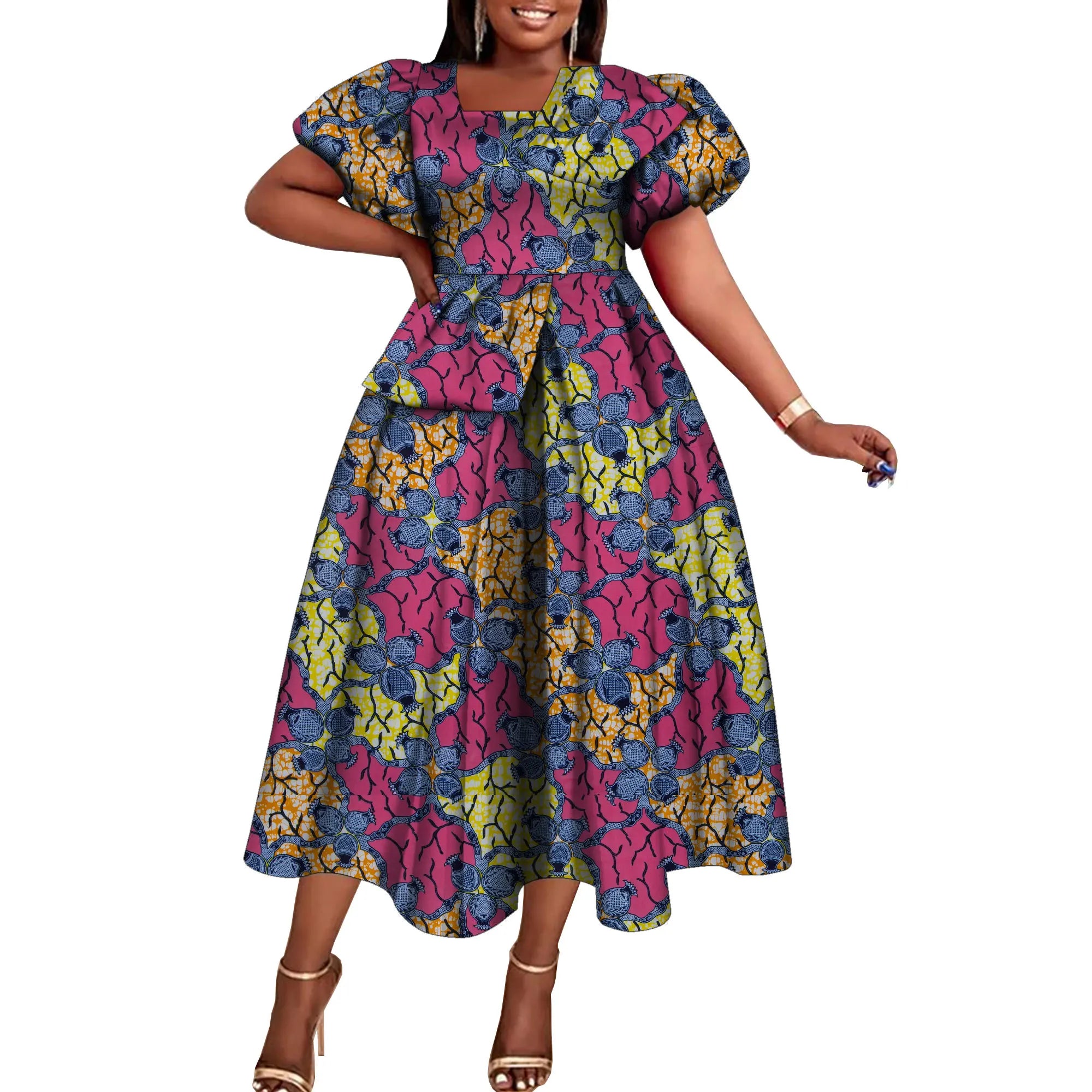 African female Short Sleeve Dresses Dashiki Party Clothes for Women WY10485