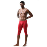 Men's Ice Silk Long Leg Trunk Sexy U Conevx Pouch Boxy Underwear Sports Fitness Running Shorts Pants Extended Knee Length Boxers