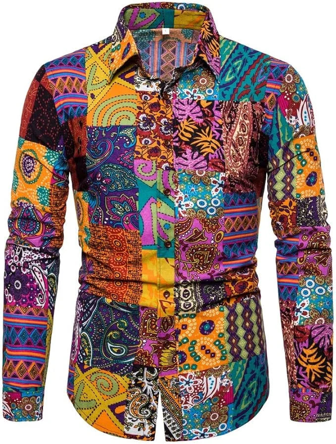 Long Sleeve 3D Printed Retro Ethnic Style Shirt