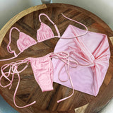 Pink Micro Beads Bandeau Bikini Set