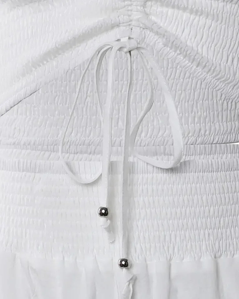 Drawstring Bandeau Crop Top & Casual Shirred Pants Sets