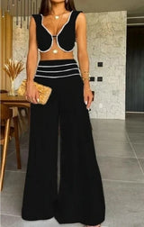 2 Pcs Sexy Elegant Color Blocking Low Cut Set