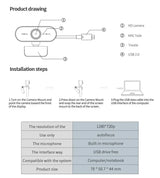 Camera 1080P HD Computer USB Camera With Built In Microphone For Work Tripod Network Web Camера