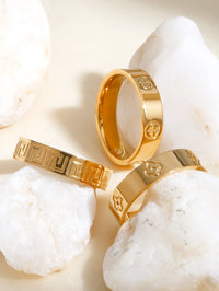 18K Gold, Great Wall Pattern, Four Leaf Flower, Cross Ring For Women