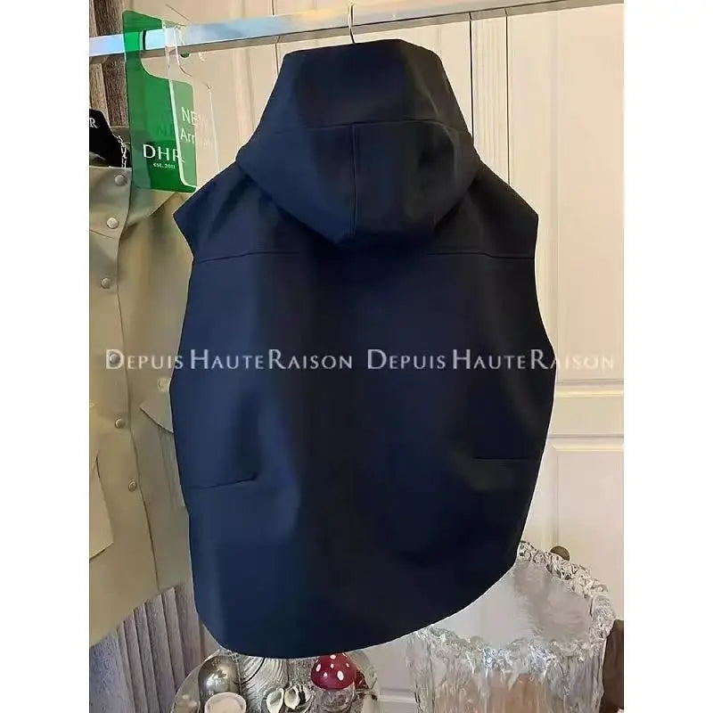 Double Pocket Casual Versatile Work Sleeveless Hooded Vest