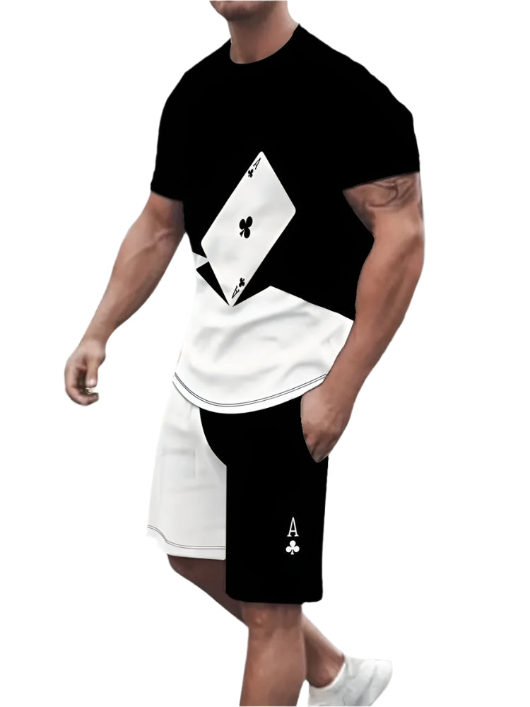 Men's Letter Ace Printed  Shorts Set