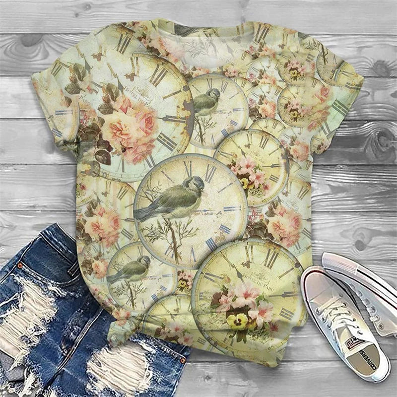 Summer Vintage Butterfly Pattern T-Shirt For Women