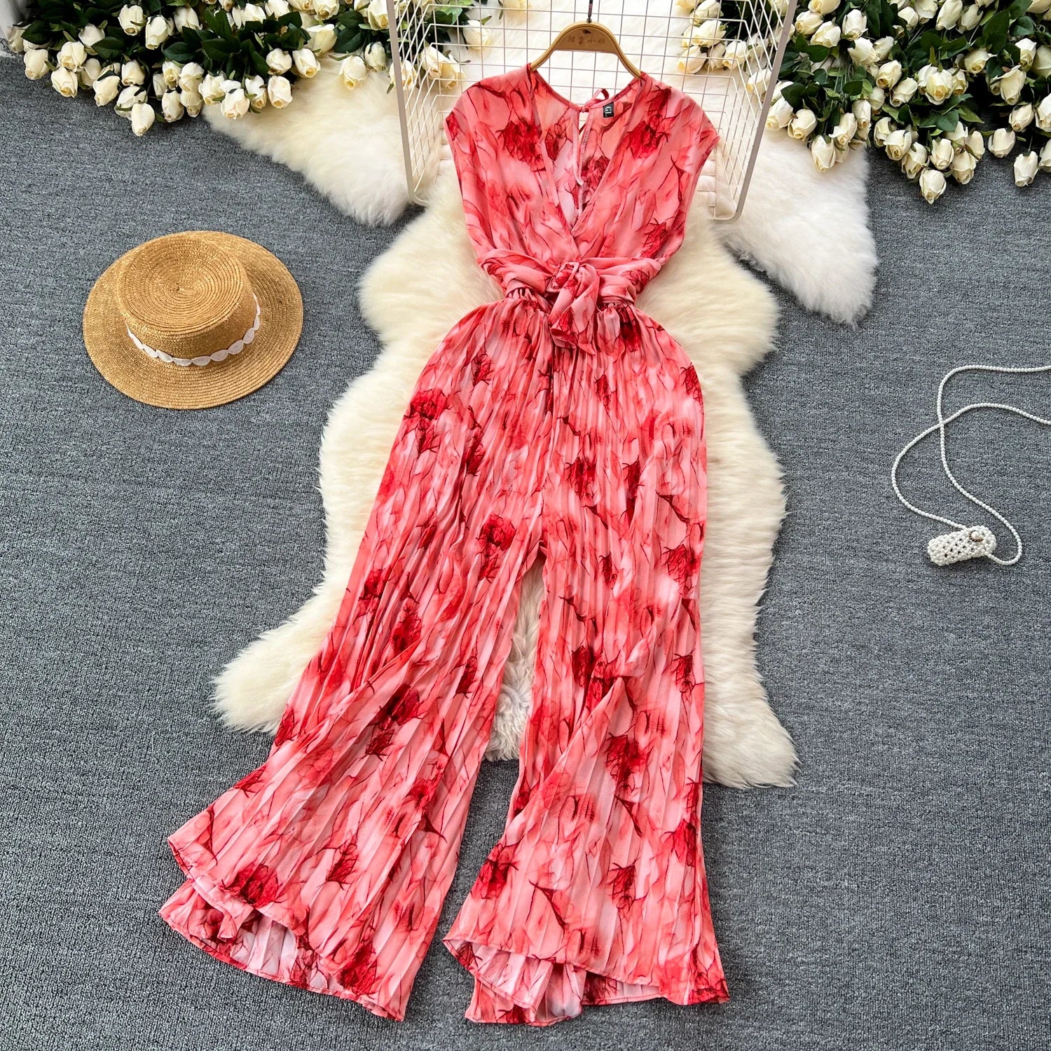 Summer Elegant Abstract Print High Jumpsuit