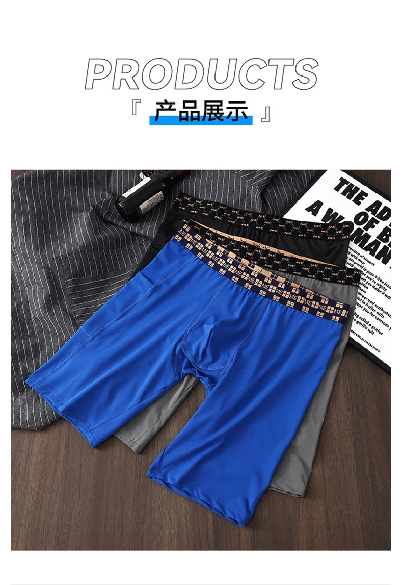 Mens Quick-drying Underpant Long Legs U Convex Pouch Boxers With Side Pockets Sports Breathable Running Wear Resistant Panties
