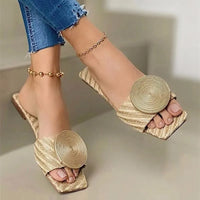 Woman Summer Buckle Solid Flats Sandals