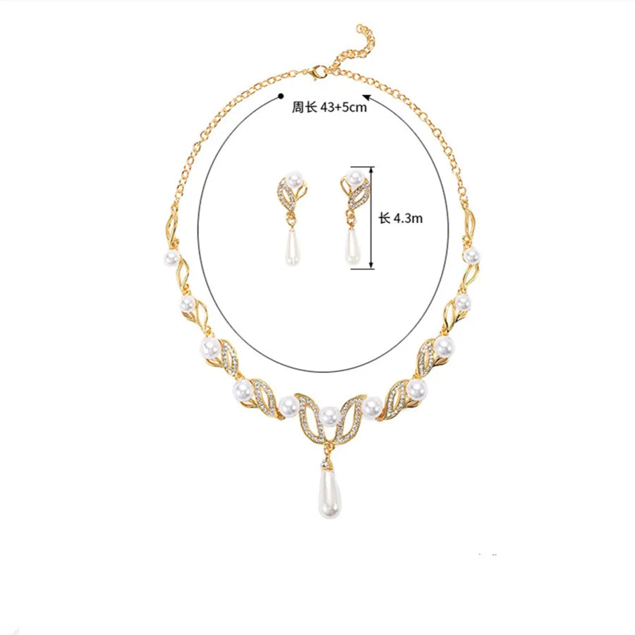 Personality flower Pearl Wedding Necklace Earring