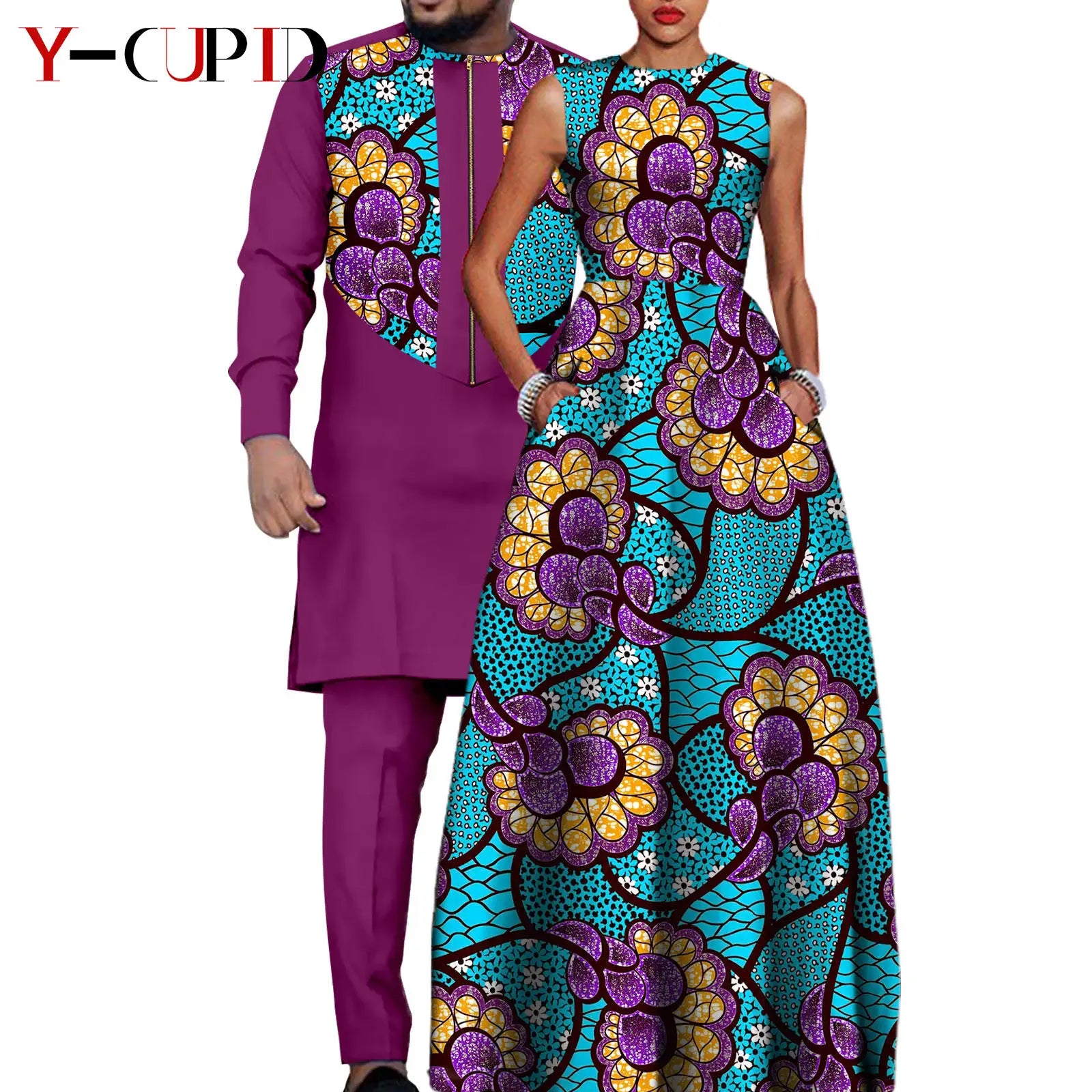 African Dresses for Matching Couple Outfits for Party Vestidos Y23C067