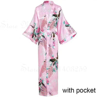 Women Long Robe Peacock Satin Print Nightgown